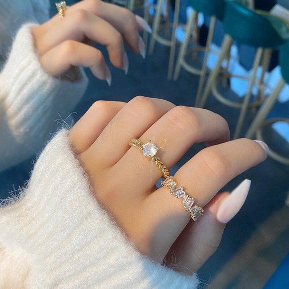 Clear Cubic Zirconia Woven Chain‎ Adjustable Ring 18K Gold Plating Steel - Picture 7 of 13